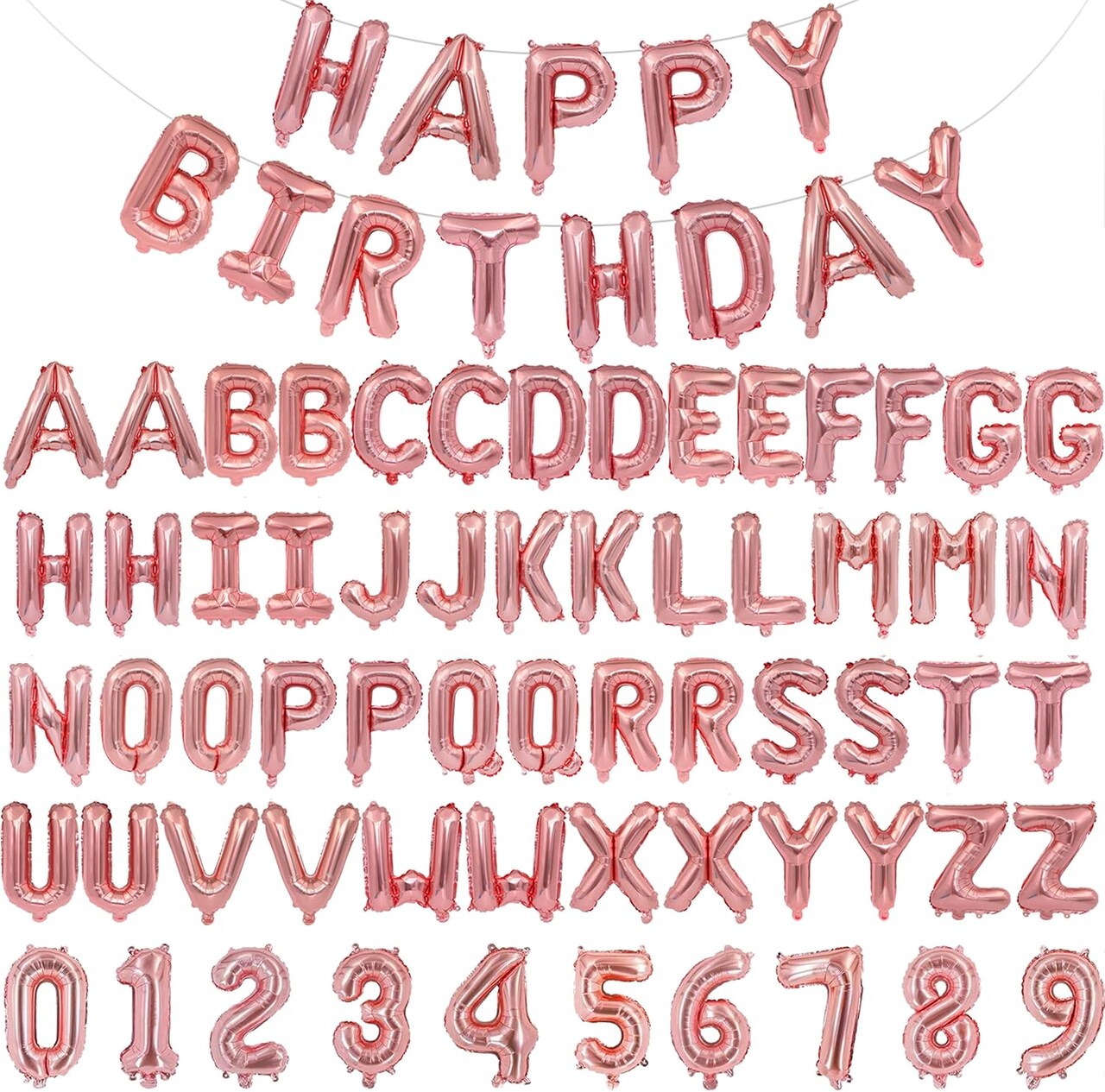 75PCS 16" Happy Birthday Balloon Banner – Pink Rose Gold Foil Letter Balloons with Numbers & A-Z Sets for Personalized Birthday Party Decorations